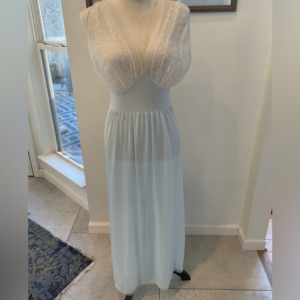 Caresse Blue and White Lace Chemise